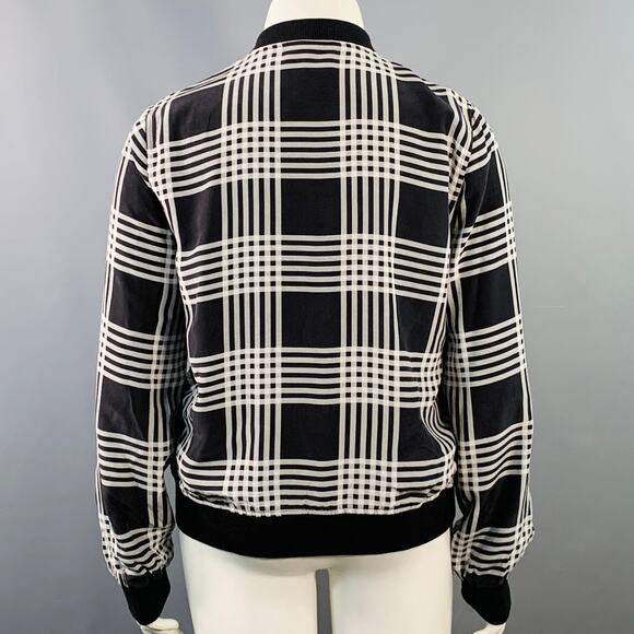 EQUIPMENT Size L Black White Silk Plaid Zip Up Bomber Jacket - Picture 4 of 8